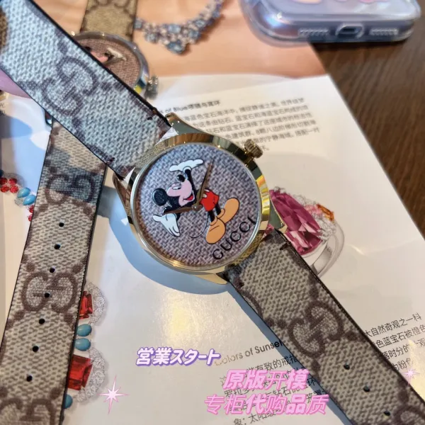 Gucci x Disney Mickey Mouse G-Timeless Gold-Tone Watch with GG Supreme Strap Watches - 23