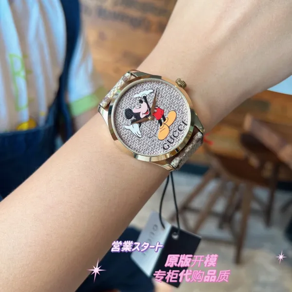 Gucci x Disney Mickey Mouse G-Timeless Gold-Tone Watch with GG Supreme Strap Watches - 13