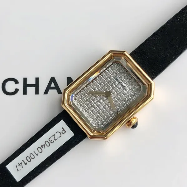 Chanel Première Rock Gold Paved Diamond Watch Black Strap Watches - 7