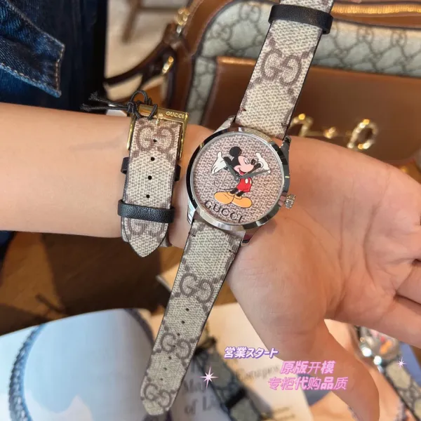 Gucci x Disney Mickey Mouse G-Timeless Gold-Tone Watch with GG Supreme Strap Watches - 17