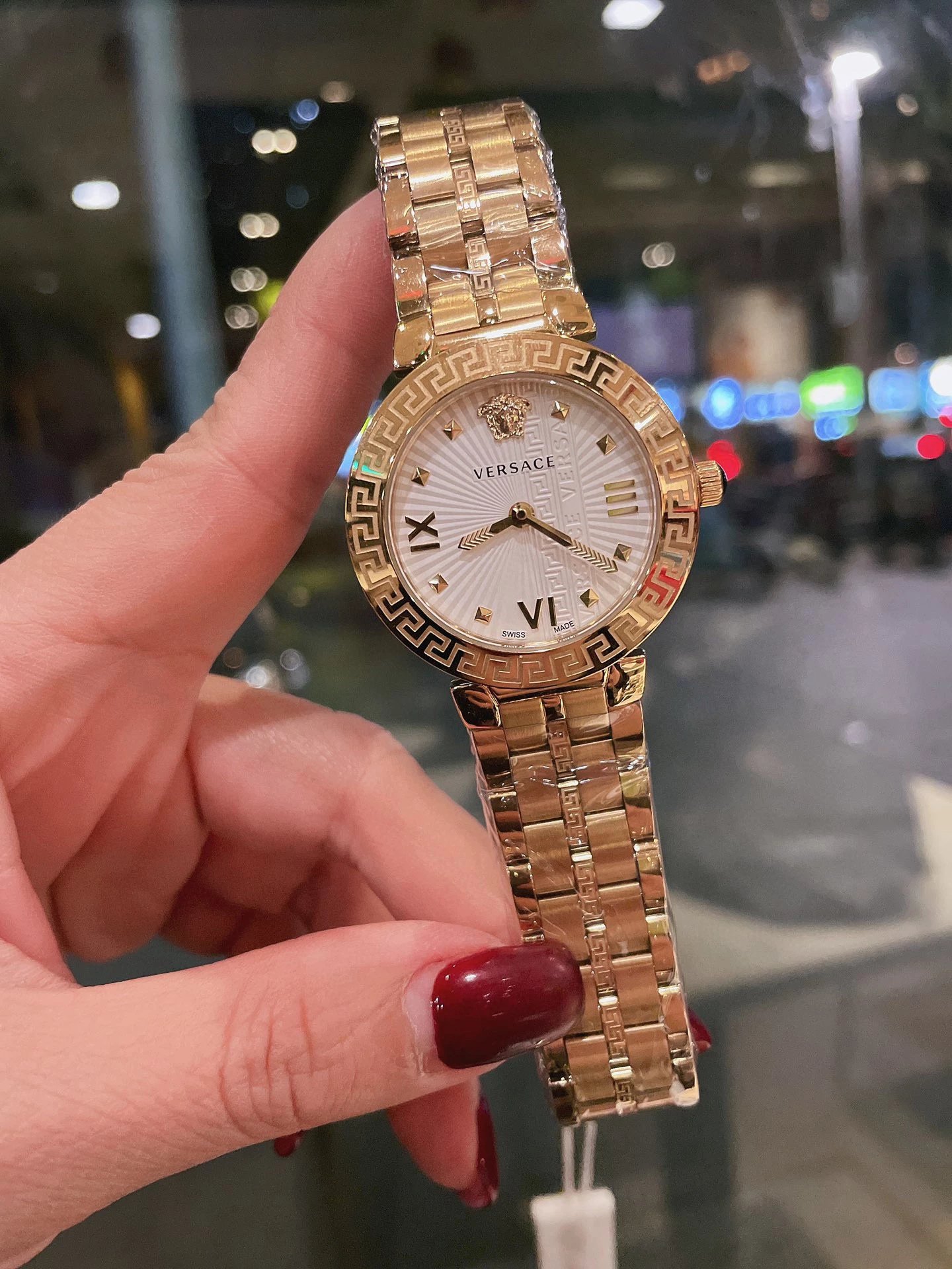 Versace Palazzo Empire Gold-Tone Watch with White Dial and Greek Key Motif Watches - 4
