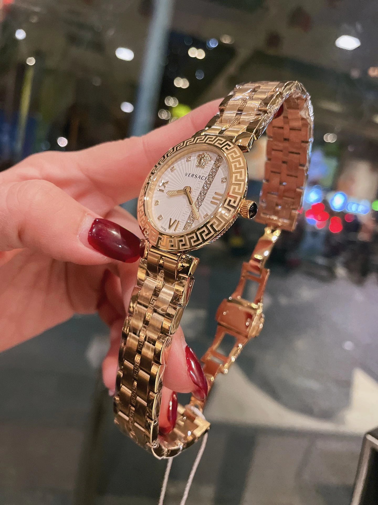 Versace Palazzo Empire Gold-Tone Watch with White Dial and Greek Key Motif Watches - 3