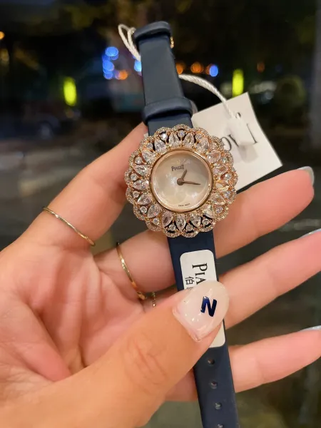 Design Piaget Limelight Gala Diamond-Set White Mother-of-Pearl Dial Red Leather Strap Watch Watches - 12