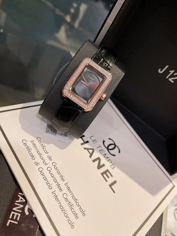 Chanel Le Temp Black Rose Gold Diamond Watch