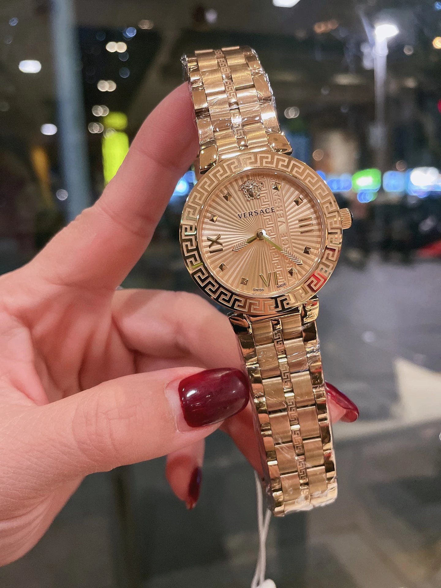 Versace Palazzo Empire Gold-Tone Watch with White Dial and Greek Key Motif Watches - 5