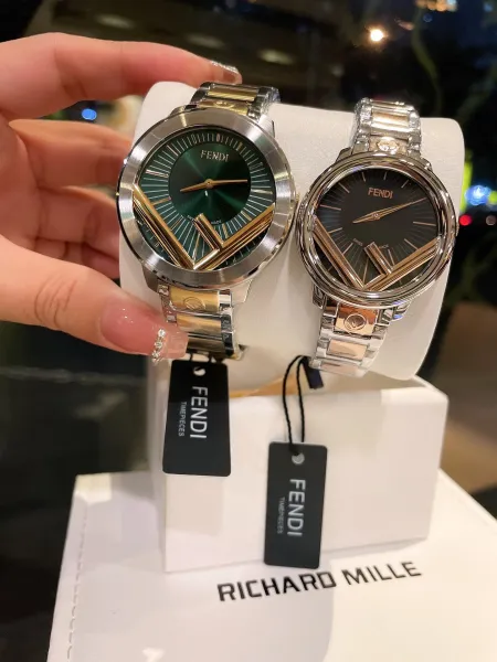 Fendi Timepieces FF Logo Dial Rose Gold and Silver Watch Watches - 26