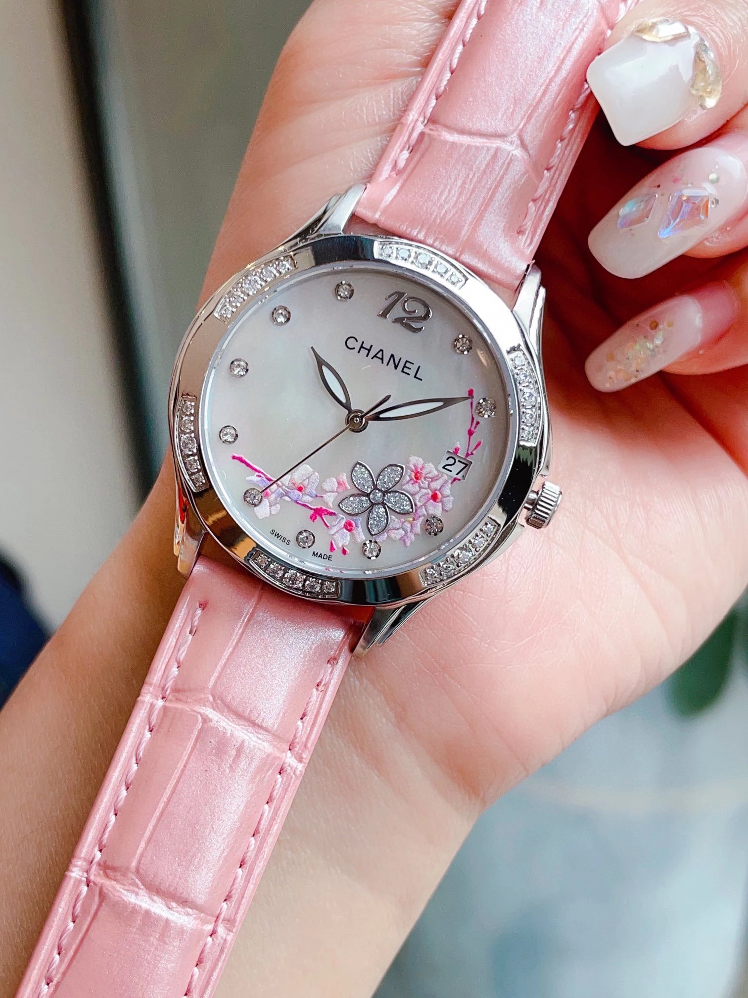 Chanel Mademoiselle Prive Cherry Blossom Ceramic Watch Rose Gold and Silver Watches - 35