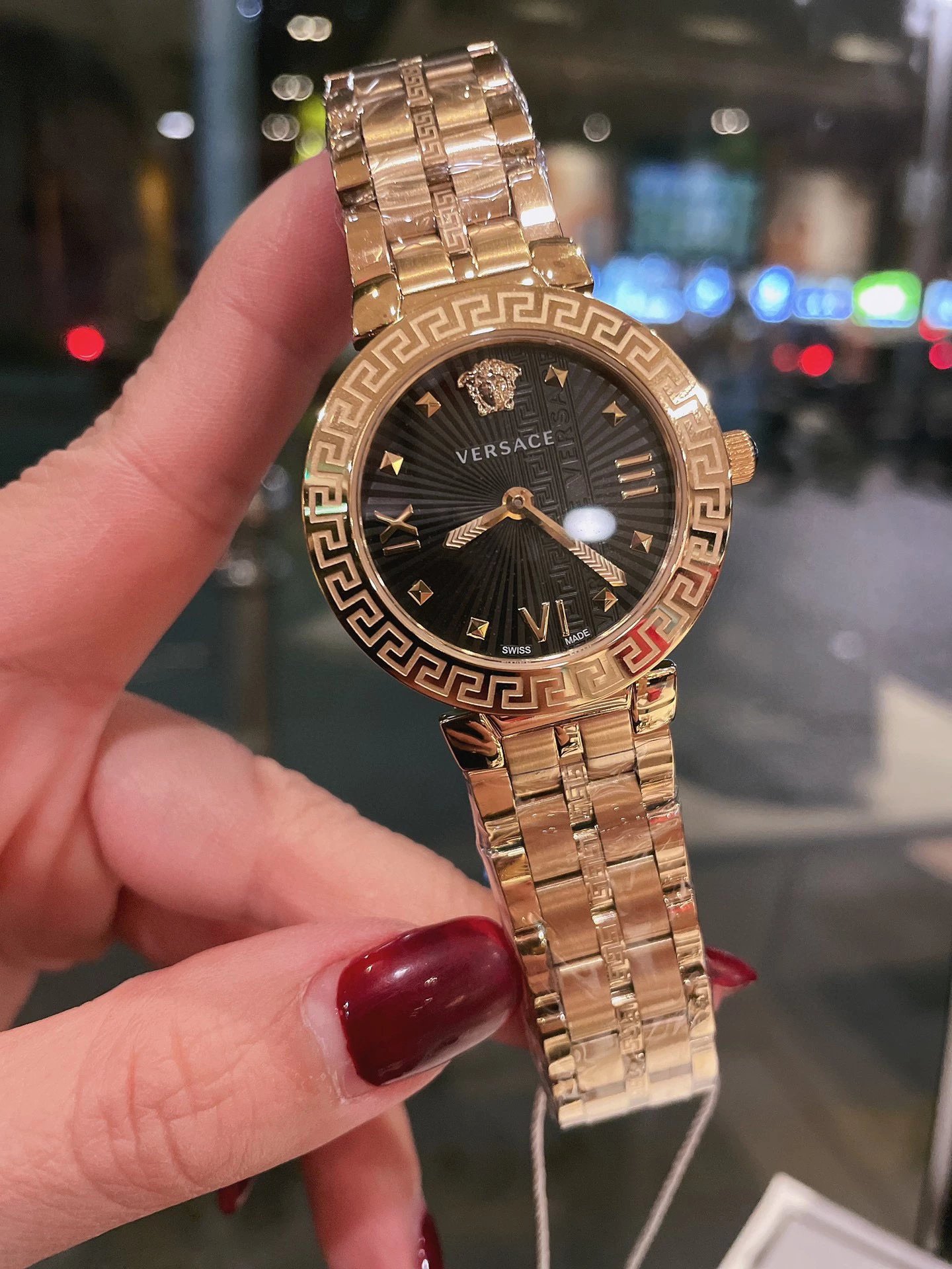 Versace Palazzo Empire Gold-Tone Watch with White Dial and Greek Key Motif Watches - 7
