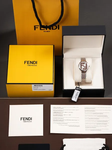 Fendi FF Logo Chronograph Rose Gold and Silver Watch Watches - 3