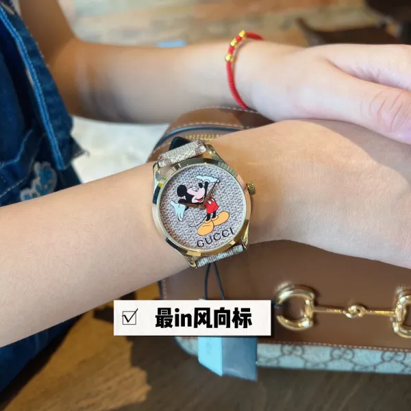 Gucci x Disney Mickey Mouse G-Timeless Gold-Tone Watch with GG Supreme Strap Watches - 8
