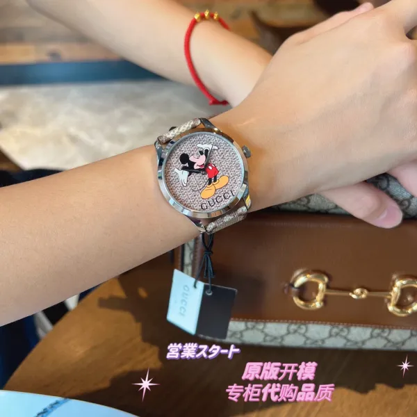Gucci x Disney Mickey Mouse G-Timeless Gold-Tone Watch with GG Supreme Strap Watches - 15
