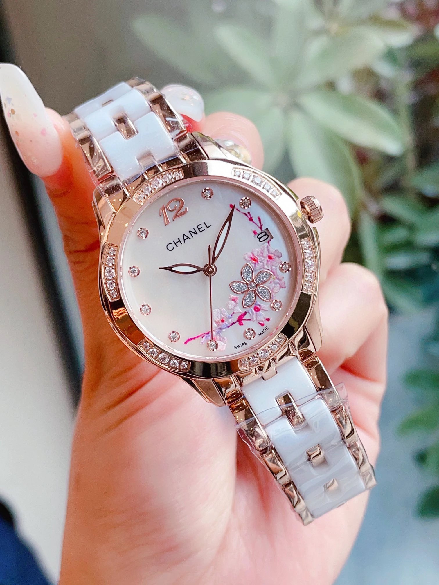 Chanel Mademoiselle Prive Cherry Blossom Ceramic Watch Rose Gold and Silver Watches - 5