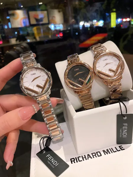 Fendi Timepieces FF Logo Dial Rose Gold and Silver Watch Watches - 28
