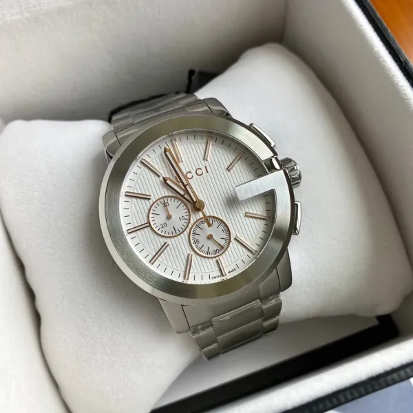 Gucci G-Timeless Chronograph Black Dial Silver Stainless Steel Watch Watches - 4