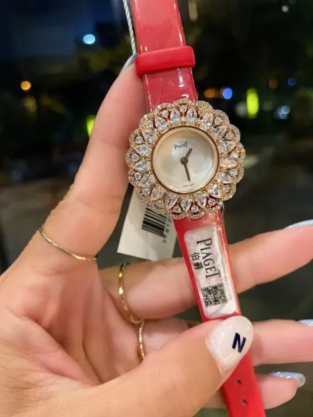 Design Piaget Limelight Gala Diamond-Set White Mother-of-Pearl Dial Red Leather Strap Watch Watches - 8