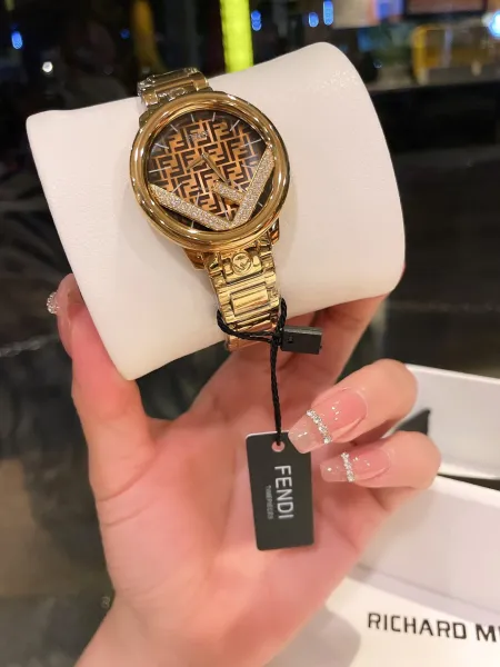 Fendi Timepieces FF Logo Dial Rose Gold and Silver Watch Watches - 7