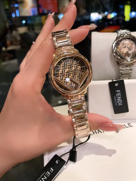 Fendi Timepieces FF Logo Dial Rose Gold and Silver Watch Watches - 18