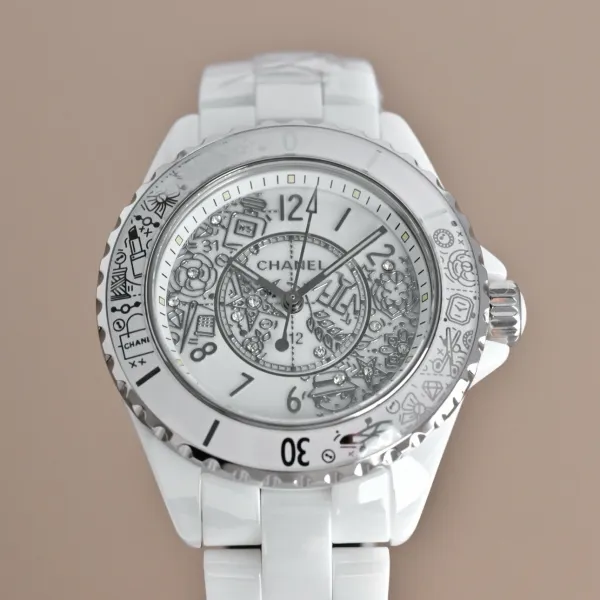 Chanel J12 Automatic White Ceramic Diamond Bezel Watch Watches - 40