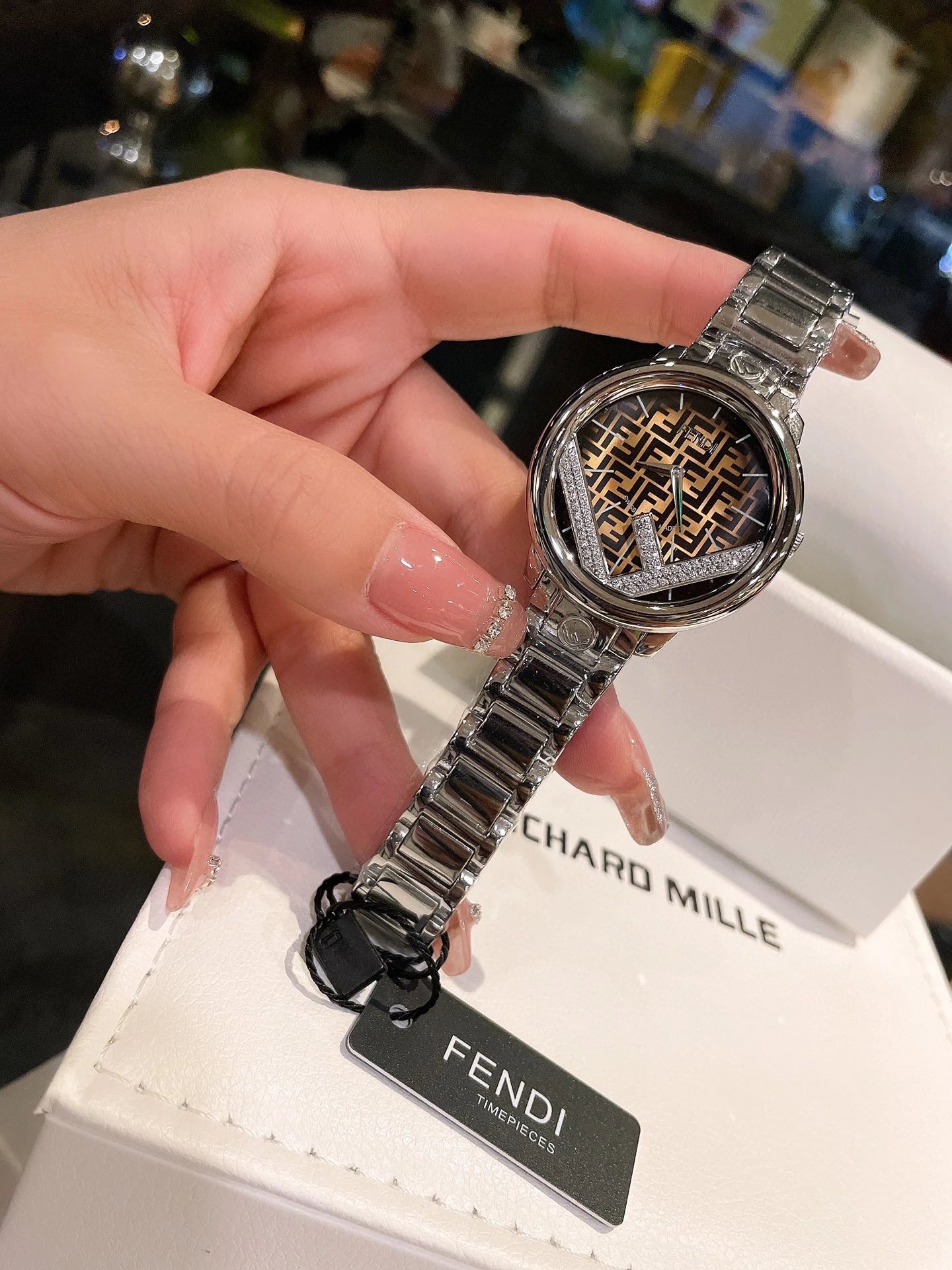 Fendi Timepieces FF Logo Dial Rose Gold and Silver Watch Watches - 6