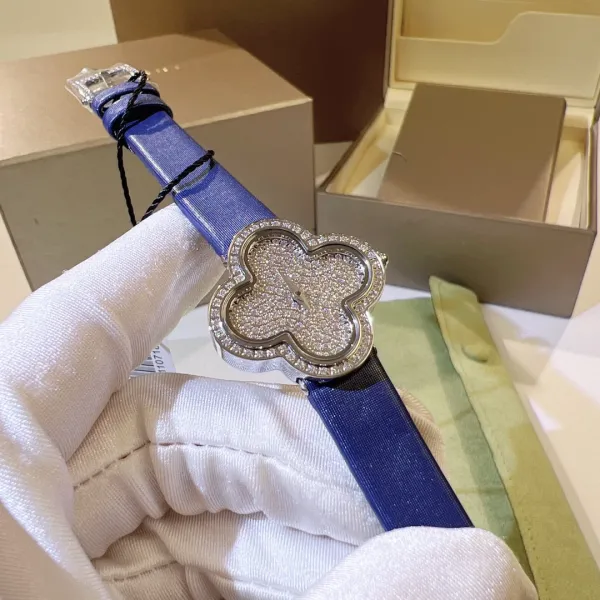 Cartier Panthère de Cartier Clover-Shaped Diamond Watch Blue Silk Strap Watches - 42