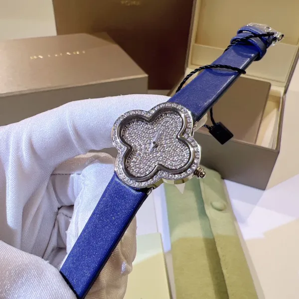 Cartier Panthère de Cartier Clover-Shaped Diamond Watch Blue Silk Strap Watches - 41