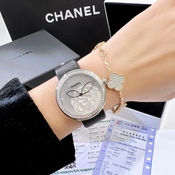 Chanel Mademoiselle Privé Camellia Black Dial Quartz Watch Watches - 11