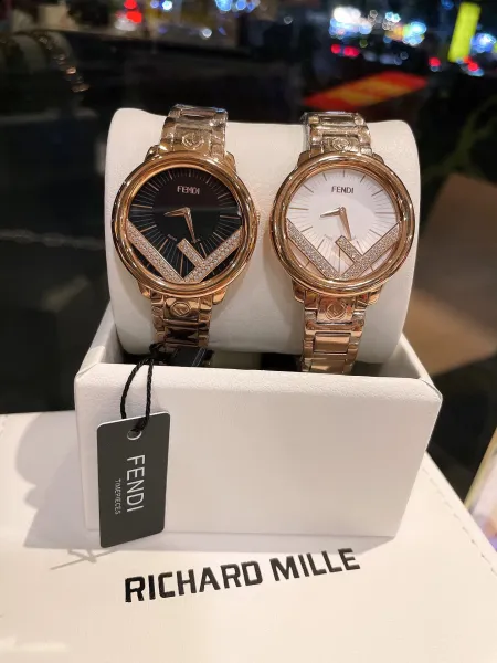 Fendi Timepieces FF Logo Dial Rose Gold and Silver Watch Watches - 13