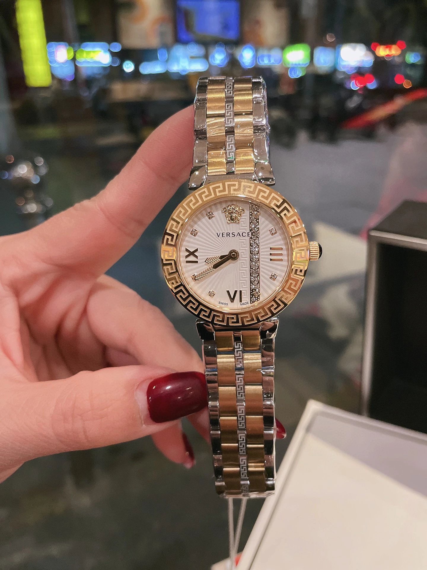 Versace Palazzo Empire Gold-Tone Watch with White Dial and Greek Key Motif Watches - 11