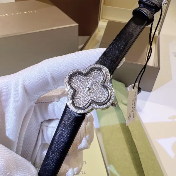 Cartier Panthère de Cartier Clover-Shaped Diamond Watch Blue Silk Strap Watches - 23