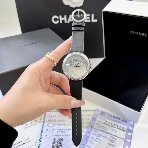 Chanel Mademoiselle Privé Camellia Black Dial Quartz Watch Watches - 9