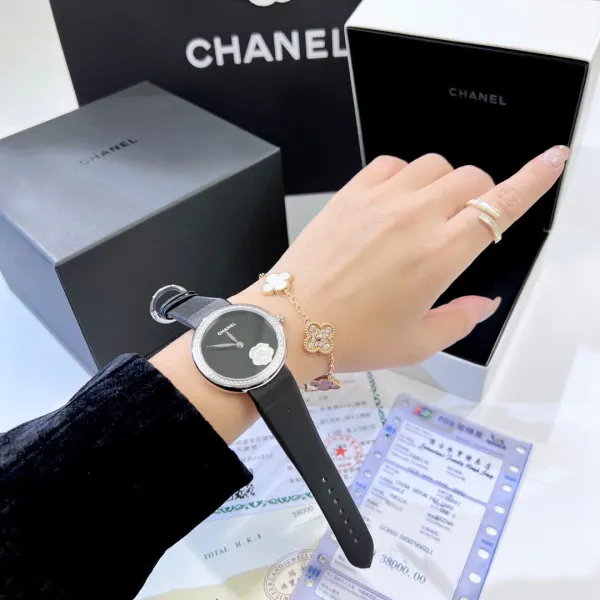 Chanel Mademoiselle Privé Camellia Black Dial Quartz Watch Watches - 25