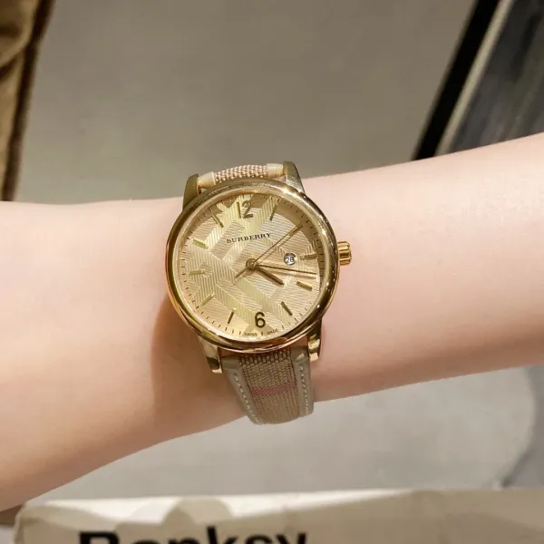 Burberry The City Watch Rose Gold White Red Check Strap Quartz Watch Watches - 4