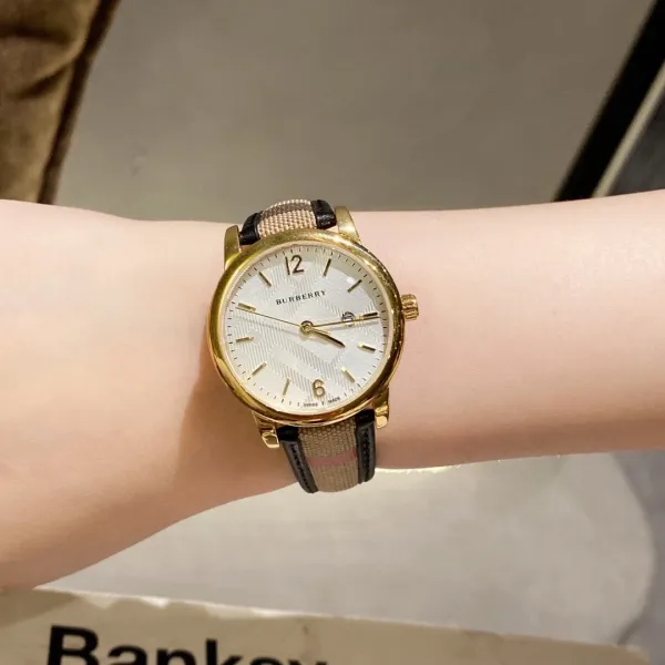 Burberry The City Watch Rose Gold White Red Check Strap Quartz Watch Watches - 14