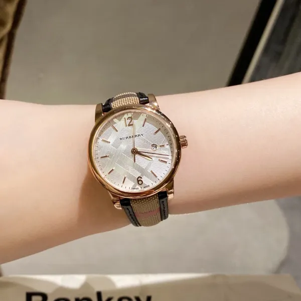 Burberry The City Watch Rose Gold White Red Check Strap Quartz Watch Watches - 5
