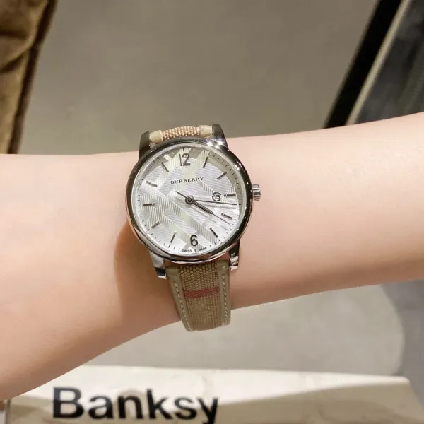 Burberry The City Watch Rose Gold White Red Check Strap Quartz Watch Watches - 10