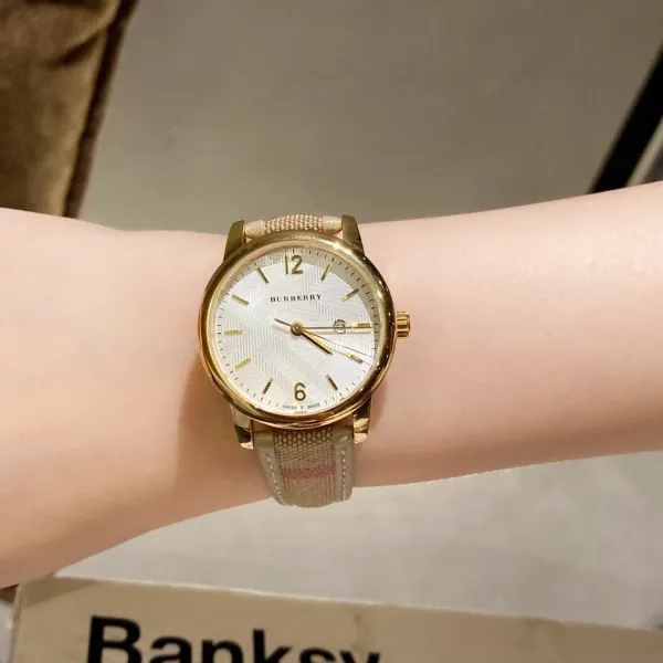 Burberry The City Watch Rose Gold White Red Check Strap Quartz Watch Watches - 15