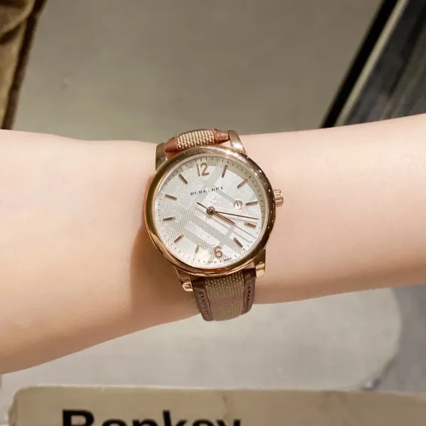 Burberry The City Watch Rose Gold White Red Check Strap Quartz Watch Watches - 8