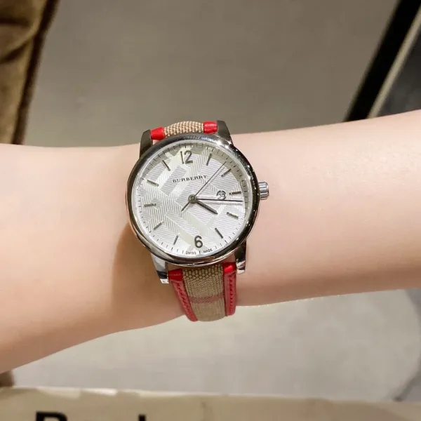 Burberry The City Watch Rose Gold White Red Check Strap Quartz Watch Watches - 12