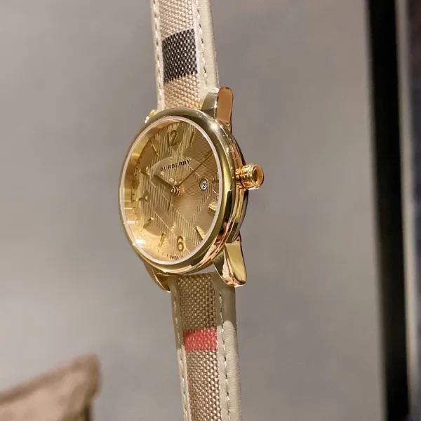 Burberry The City Watch Rose Gold White Red Check Strap Quartz Watch Watches - 18