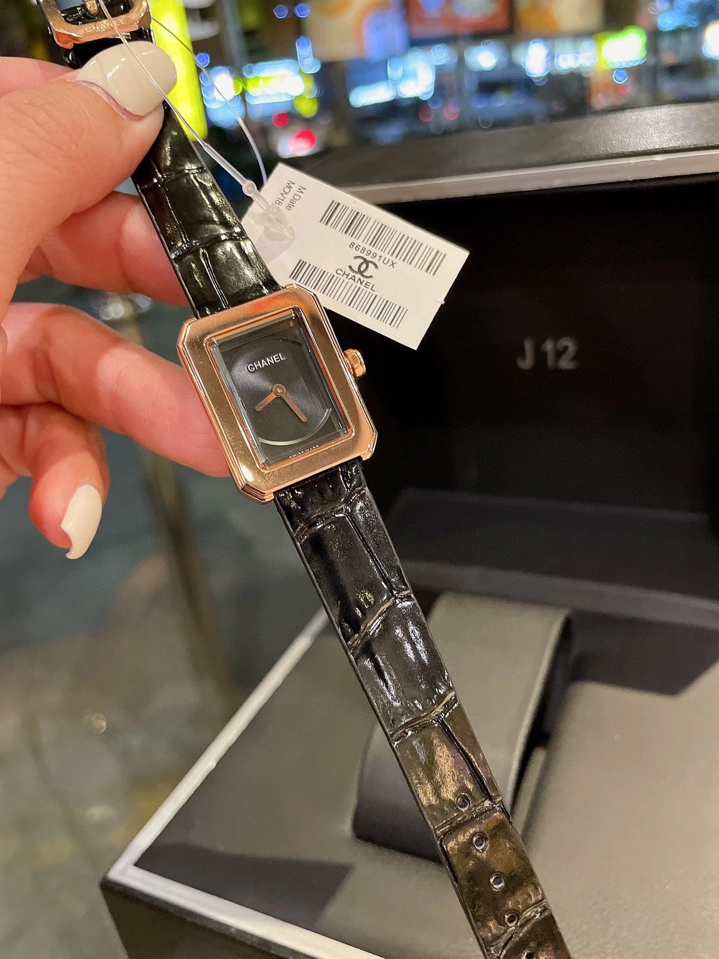 Chanel Première Rock Diamond-Set Rose Gold Watch Black Leather Strap Watches - 14