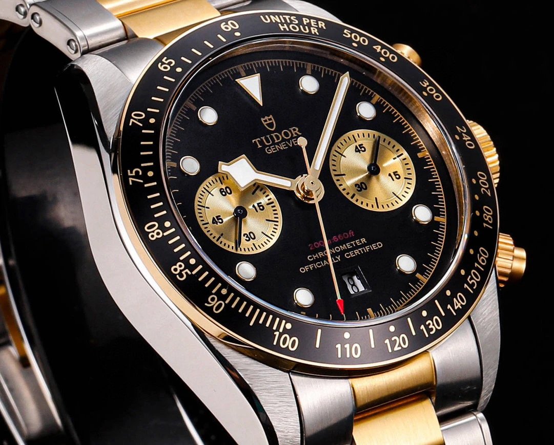 Design Tudor Black Bay Chrono S&G Gold Beige Dial Mechanical Watch Watches - 32