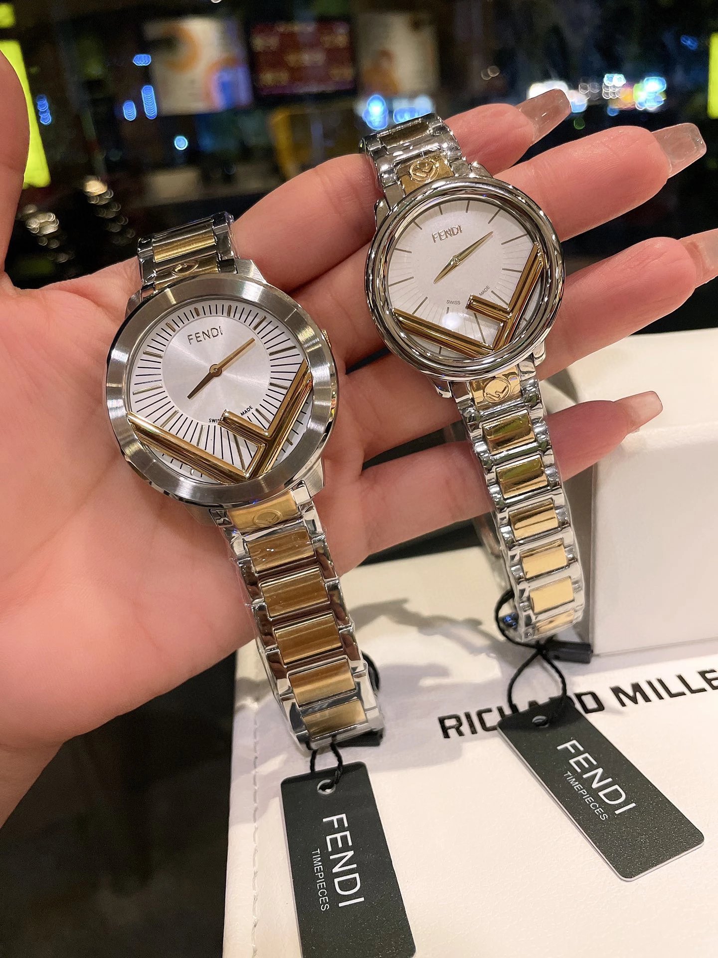 Fendi Timepieces FF Logo Dial Rose Gold and Silver Watch Watches - 5