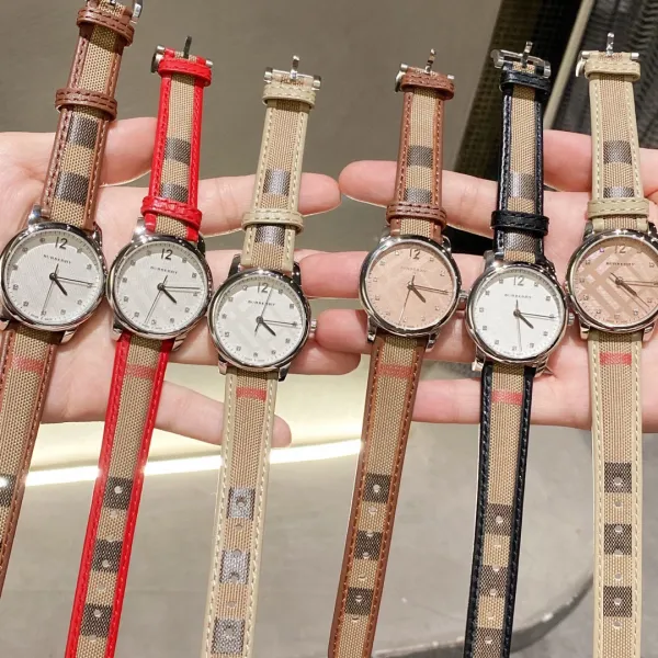 Burberry The City Watch Rose Gold White Red Check Strap Quartz Watch Watches - 17
