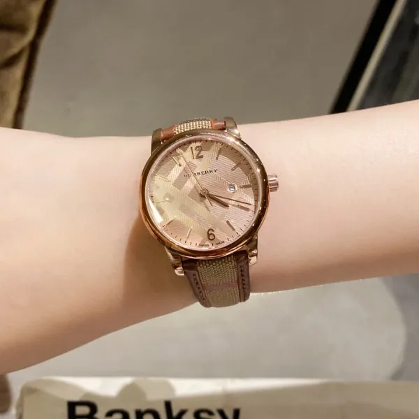Burberry The City Watch Rose Gold White Red Check Strap Quartz Watch Watches - 7