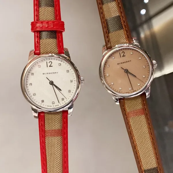 Burberry The City Watch Rose Gold White Red Check Strap Quartz Watch Watches - 16
