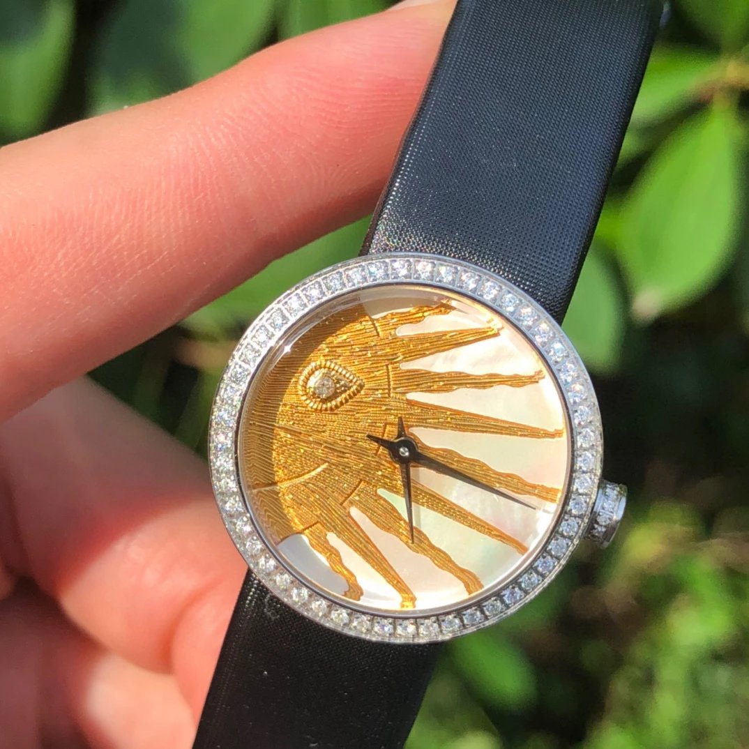 Dior La D de Dior Black Dial Rose Gold Diamond Bezel Watch Watches - 11