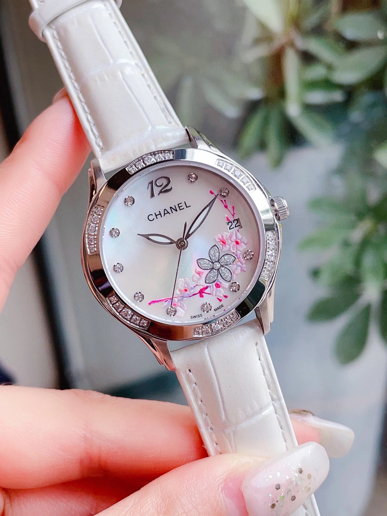 Chanel Mademoiselle Prive Cherry Blossom Ceramic Watch Rose Gold and Silver Watches - 32
