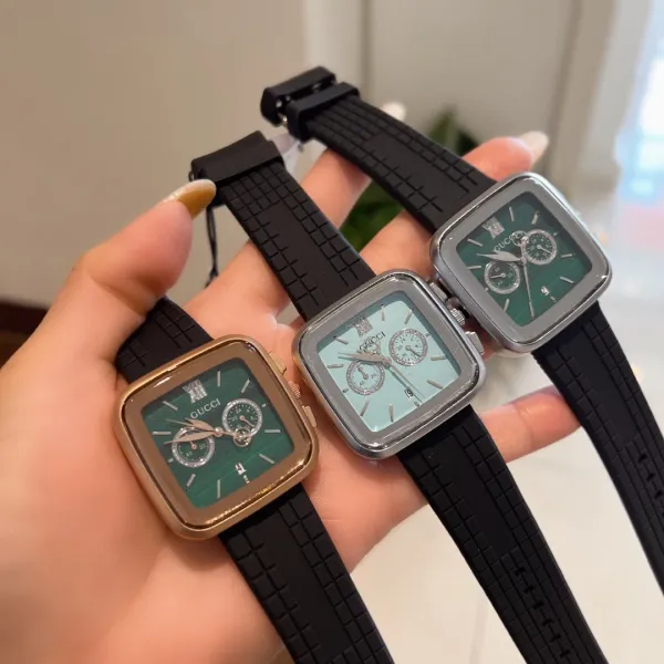 Gucci Chronograph Square Watch Black Rubber Strap Watches - 8