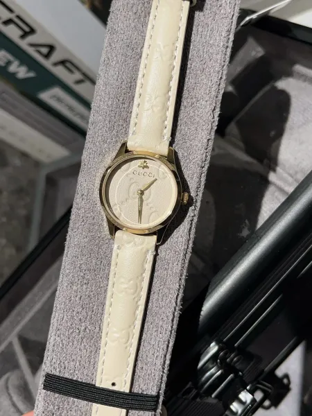 Gucci G-Timeless Black Leather Watch with Gold-Tone Case Watches - 23