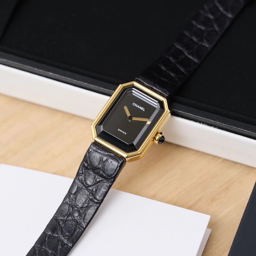 Chanel Octagonal Black Gold Watch